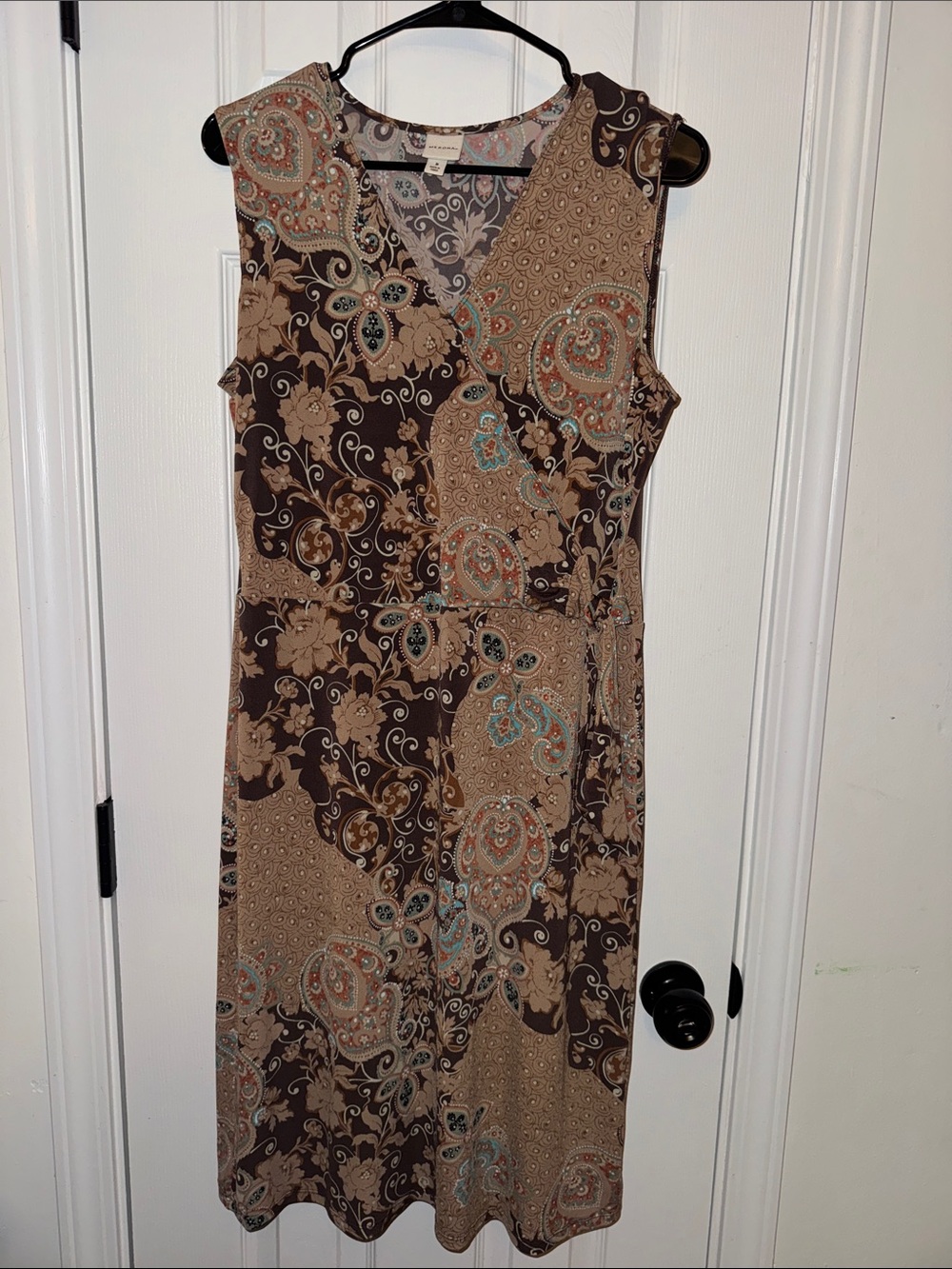 Merona Brown and Tan Paisley Midi Dress